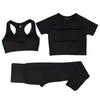 Seamles Vital Yoga Set Workout Shirts Sport Pants Bra Gymkläder Kort skörd Topp Hög midja Rinnande Leggings Sports 220326