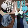 Hänge halsband 2022 bohemiska etniska kvinnor smycken retro syntetiska vita turkoser sten tassel stjärna hängen halsband tröja kedja länge