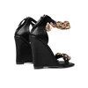 sexy Wedge leather high Lady 2022 sheepskin Ladies heel sandals Shoes square toe metal chain open Toe peep-toe Europe and America The catwalk wedding Party 143 peep-