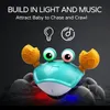 Seguimiento de juguetes para mascotas para bebés de cangrejo con música e iluminación LED para niños Juguesa de desarrollo de aprendizaje interactivo para niños con obstáculos evitados automáticamente en batería