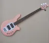 Guitare basse électrique rose personnalisée à 4 cordes avec incrustations de lune Micros ouverts Peut être personnalisé