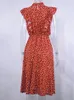 シフォンドレスエレガントな夏の花柄のフローラルプリントフリルA-ラインサンドレスカジュアルカジュアルフィットフィット服女性のための赤いドレス220516