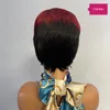 Krótka peruka prosta bob z grzywką pełna maszyna bez koronkowych peruk dla kobiet Brazylijski falujący wzór tygrysa Burgundowy kolor ludzki włosy pixie pixie cut Parg