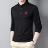 High End Moda Marka Projektant Bawełniana Koszula Polo Black Men Koreański Dorywczo Długi Rękaw Lapel Golf Tops Mężczyźni Odzież 220408