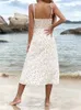 Casual Dresses Merodi Chic Lady Elegant Beach Style Flower Print White Long Slit Dress Summer Womens Vintage High midje Frankrike Holiday Dress