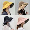 Breda brim hattar kvinnlig stor hink hatt ren färg all-match sommarnät stickad kupol stilig vikning utomhus rese strand capswide chur22
