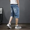 Big Mens Denim Long Breeches Bermuda Plus Size Jeans Shorts Summer 34 Pants Male 5XL 6XL 7XL Blue 220614