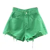 Kvinnors Denim Shorts Hög midja Casual Solid Zipper Fly Fashion Shorts Loose Sexy Green A-Shaped Hot Pants 2022 Ny sommar Y220417