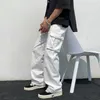 Черные белые повседневные брюки мужчина мода с прямой широкой ногой мужчина уличная одежда хип -хоп карманные грузы мужские брюки 220808gx