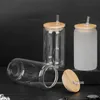 Sublimatie lege plekken glas tuimelaars 16oz dubbele wandbol bierthee mokken mat drinkfles met bamboe deksel en herbruikbaar rietje
