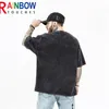 Rainbowtouches Yarım kollu tişört unisex high cadde vintage grafik tişört gevşek rahat sokak moda kör kutu desen 220621