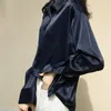 Chemises de chemisiers pour femmes Blouse Femmes 2022 Automne Silk en satin lâche drapage de manches longues Blusas Ropa de Mujer