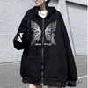 Y2K Streetwear Hoodie Punk Gothic Oversized Skull Wing Evil Flame Unisex Cardigan Zipper Sweatshirt Män Kvinnor Jackor Coats