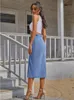 DGIRL Button Front Longline Denim Skirt Retro Long Summer Skirts Girls High Waist Split Jeans Straight Maxi 220317