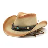 Män kvinnor cowboy sol hattar beige papper halm panama hatt kvinnlig strand bred brim jazz cap sommar klassiska damer fedora mössor