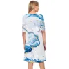 Abito da donna Ocean Spray 3D stampato con scollo a V Abito casual a maniche corte a maniche corte per abiti femminili Abito bianco 220616