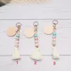 Foreign trade beaded food grade silicone beaded keychain can be printed round pendant key ring multi-color optional