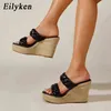 Nxy Sandals Summer Straw Braid Peep Toe Wedges Platform Women Slippers Fashion High Heels Female Shoes Outdoor Party