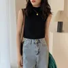 Sexig stickad topp sommar Turtleneck Tank Top Kvinnor Camisole Blus Ärmlös Slim Kvinna Sleveless T-shirt Vest Casual Camis 220325