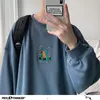 PrivatKänner Män Höst Dinosaur Broderi Pullovers Sweatshirts Mens 3 Färger O-Neck Hoodies Male Mode Koreansk Sweatshirt 220325