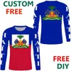 Haiti مجانية مخصصة الأكمام الطويلة tshirt الجمهورية الفرنسية tshirts العلم شعار تي شيرت DIY ht name country name tirt 220620gx