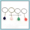 Sleutelringen mode Waterdrop natuursteen hanger Keychain Quartz roze kristallen ketens accessoires drop levering 2021 juwelen carshop2006 dhmg1