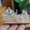 16 Dollhouse Miniature Glass Teapot Mini Cup with Saucer Pretend Play Food Kitchenware for Barbies Bltyh Doll House Kitchen Toy 220725