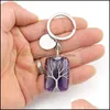 Nyckelringar Handgjorda tr￤d av liv Rec Natural Stone Healing Crystal Quartz Keychain Keys Chain Rin Mjfashi Mjfashion Dhuni