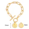 Charm Bracelets 100% Stainless Steel Coin Medalla Toggle Bracelet For Women Gold/Silver Color Metal Pulseras MujerCharm