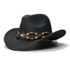 Boinas Retro Formal Turquesa Cuentas De Madera Banda TrenzadaUnisexLana Ala Ancha Vaquero Sombrero Occidental Vaquera Bowler Cap Grande Grande Talla Grande 61CMBoinas