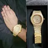 Нарученные часы замороженные часы женщины хип -хоп Блинг Бриллианты Мужские часы из нержавеющей стали моды жены.