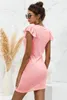 Summer Dres ONeck Sundress Elegant Ruffle Short Sleeve Crossover Dresses Casual Solid Slim Office Ladies Mini Dress 220530