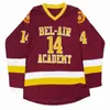 Bel-Air Academy 14 Will Smith Movie Hockey Stitched Jersey 100% Brodery Mens Womens Youth Hockey Red Jerseys