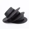Berets 01909-HH7232 Solid Black Straw Handmade Fedoras Cap Men Women Leisure Panama Jazz Hatberets Wend22
