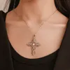 Cross Pendant Necklace Women Hollow Inlaid Blue Crystal Clavicle Chain Necklace Bride Wedding Jewelry Accessories