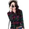 Kvinnor Plaid Bluses Shirts Women College Style Long Sleeve Blue Casual Flanell Plaid Shirt Kvinna Plus Size Tops kläder 210302