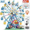 City Friends Moc Rotating Ferris Wheel Building Block Electric Bricks With Light Toys for Children Christmas Gifts 220527