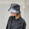 Zima jesień solidne czarne miękkie pu skórzane czapkę retro lady Panama Hat Outdoor Suncreen Women Sun Hats 220513