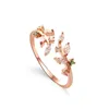 Creative Leaf Branch Form Open Ring for Woman Fashion Korean Crystal Finger Ring Jewelry Luxury Wedding Party Girl's Rings