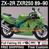 Motorcykelkropp för Kawasaki Ninja ZX2R ZXR250 ZX 2R 2 R R250 ZXR 250 89-98 BODYWORK 8DH.71 ZX2 R ZX-2R ZXR-250 89 90 ZX-R250 1989 1990 Full Fairings Kit Green Green Green
