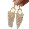 Dingle ljuskrona uttalande lyxig vit simulerad pärla zirkon långa örhängen för kvinnor bijoux mode smycken bröllop stora öron