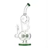 17.2-Inch Recycler Glass Bong with Green Mouthpiece and Downstem - 14mm Female Joint