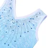 Children Girls Dancewear 5-14 Years Sleeveless Dance Dress Blue Shiny One-Piece Tank Kids Teens Pattern