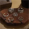 Band Rings Sier Vintage Goth Punk Set per uomini Ragazze Donne Cool Gothic Ring Pack Trendy Stackable Boho Chunky Knuckle Emo Fl Finger Ad amHfx