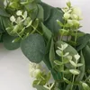 Dekorativa blommor kransar 16 "juldekoration blomma för dörr runt konstgjorda eukalyptus blad girland faux växt bröllop hem