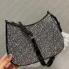 Cleo Faux Crystal Implished Satin Shouther Bag Hobo 여성 어깨 가방 반짝이는 모조 다