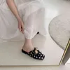 Slipper Women Square Toe Loafer Fabric Fecht Butterfly Slip On Slide Woman Sandal Heel Mule 220622