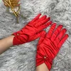 Cinq doigts gants femmes mariage mariée court Satin doigt complet poignet longueur Costume bal fête classique noir blanc rouge