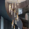 Moderne Kristall-Kronleuchter-Lampen für Treppen Gold / Schwarz / Chrom-LED-Wohnzimmer-Wohnkultur-Hängelampe lange Kristall-Innenleuchten