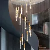 Moderna kristallkronkronor för trappguld/svart/krom led vardagsrum heminredning hängslampa Lång inomhus Cristal Light Fixtures